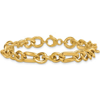 14K Yellow Gold Polished 8.3mm Fancy Figaro Link Chain Bracelet - 7.5" Length by 0