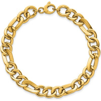 14K Yellow Gold Polished 8.3mm Fancy Figaro Link Chain Bracelet - 7.5" Length by 0