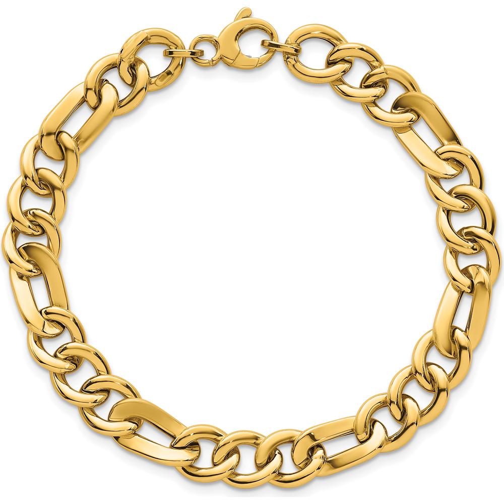 14K Yellow Gold Polished 8.3mm Fancy Figaro Link Chain Bracelet - 7.5" Length by 0