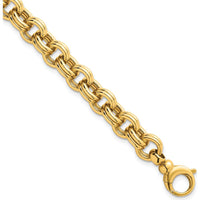 14K Yellow Gold Polished 8.5mm Double Link Cable Bracelet with Extender - 7.5" Length by 0