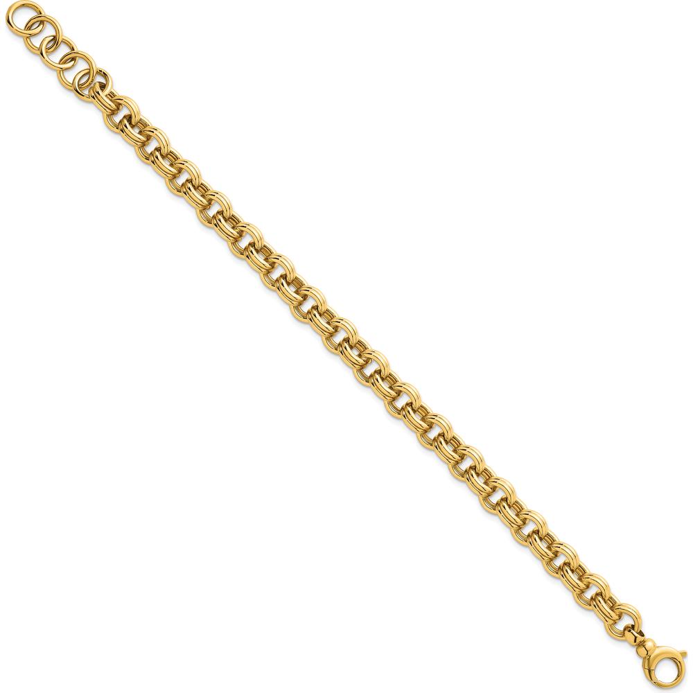 14K Yellow Gold Polished 8.5mm Double Link Cable Bracelet with Extender - 7.5" Length by 0