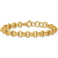 14K Yellow Gold Polished 8.5mm Double Link Cable Bracelet with Extender - 7.5" Length by 0