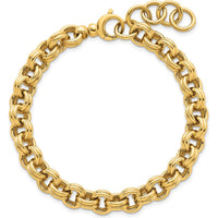 14K Yellow Gold Polished 8.5mm Double Link Cable Bracelet with Extender - 7.5" Length by 0