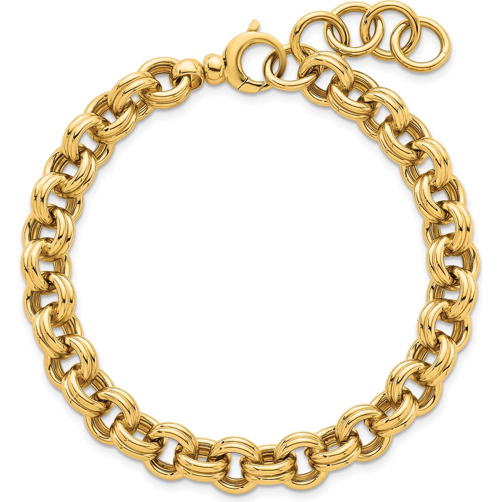 14K Yellow Gold Polished 8.5mm Double Link Cable Bracelet with Extender - 7.5" Length by 0