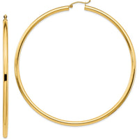 14K Yellow Gold Polished 80mm Round Tube Hoop Earrings - Luxury Women's Jewelry by 0