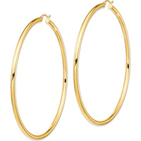 14K Yellow Gold Polished 80mm Round Tube Hoop Earrings - Luxury Women's Jewelry by 0