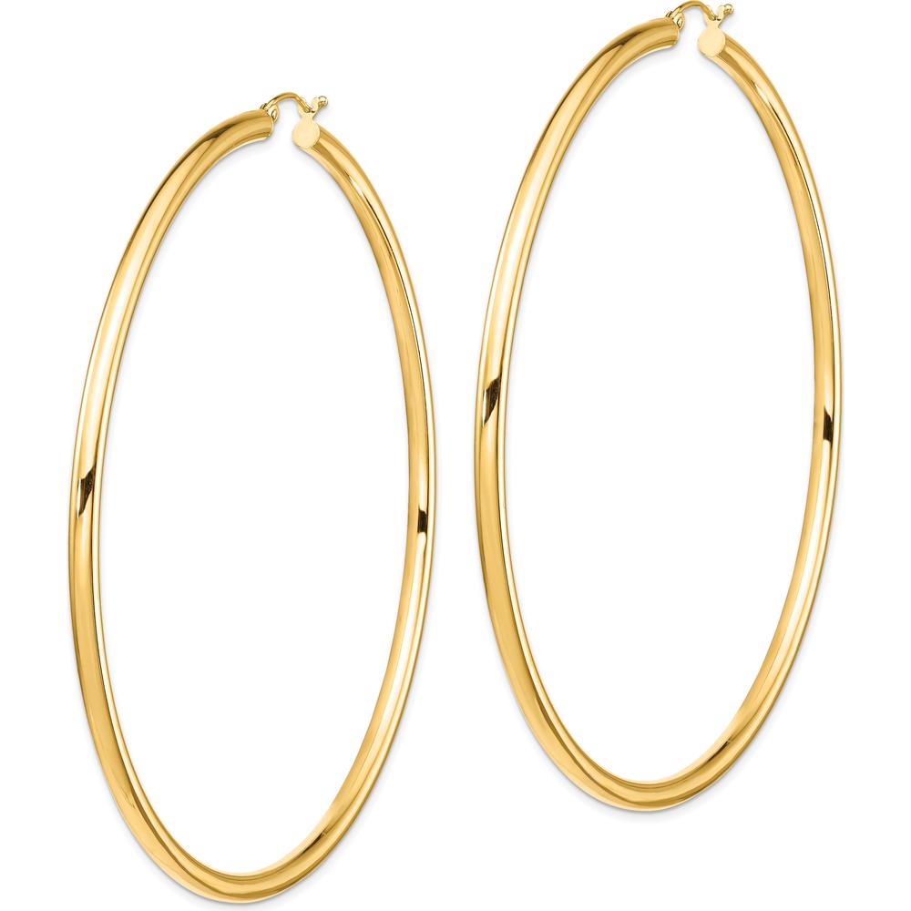 14K Yellow Gold Polished 80mm Round Tube Hoop Earrings - Luxury Women's Jewelry by 0