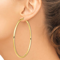 14K Yellow Gold Polished 80mm Round Tube Hoop Earrings - Luxury Women's Jewelry by 0
