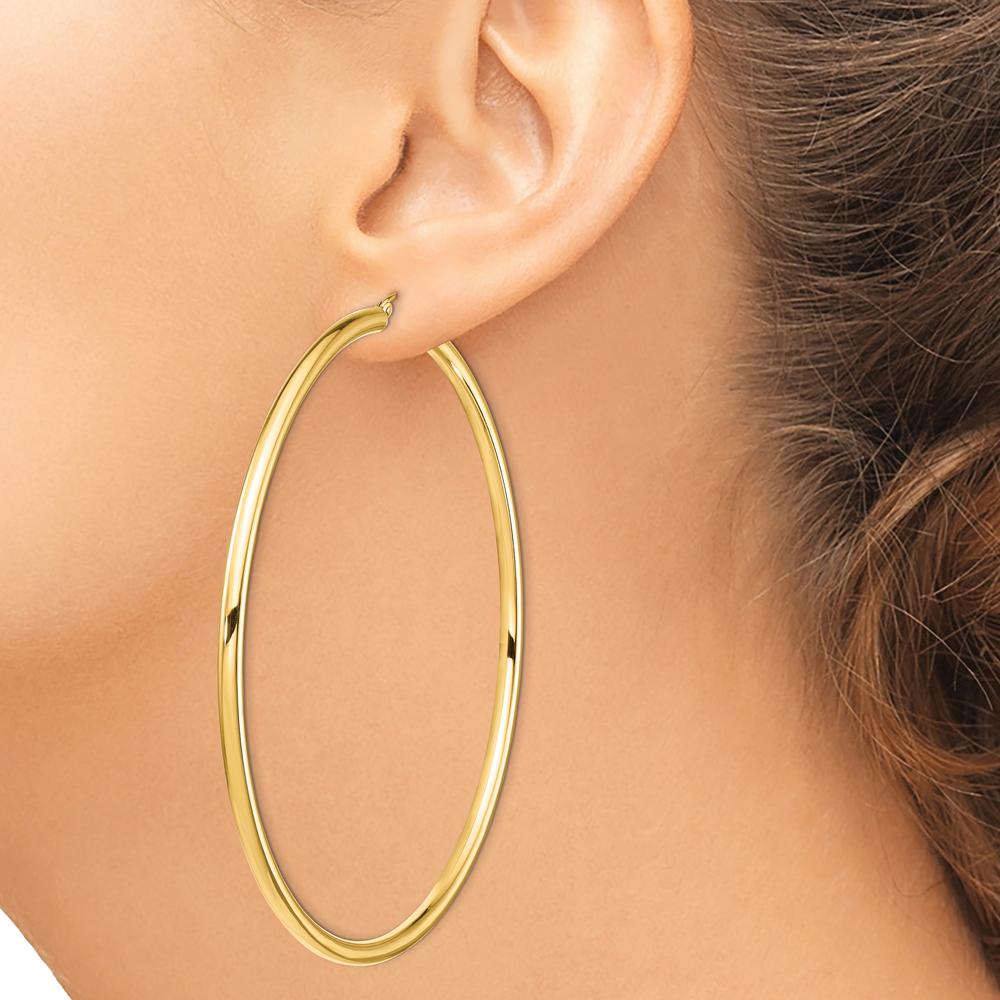 14K Yellow Gold Polished 80mm Round Tube Hoop Earrings - Luxury Women's Jewelry by 0