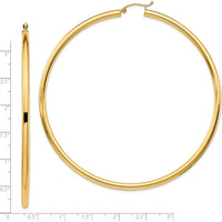 14K Yellow Gold Polished 80mm Round Tube Hoop Earrings - Luxury Women's Jewelry by 0