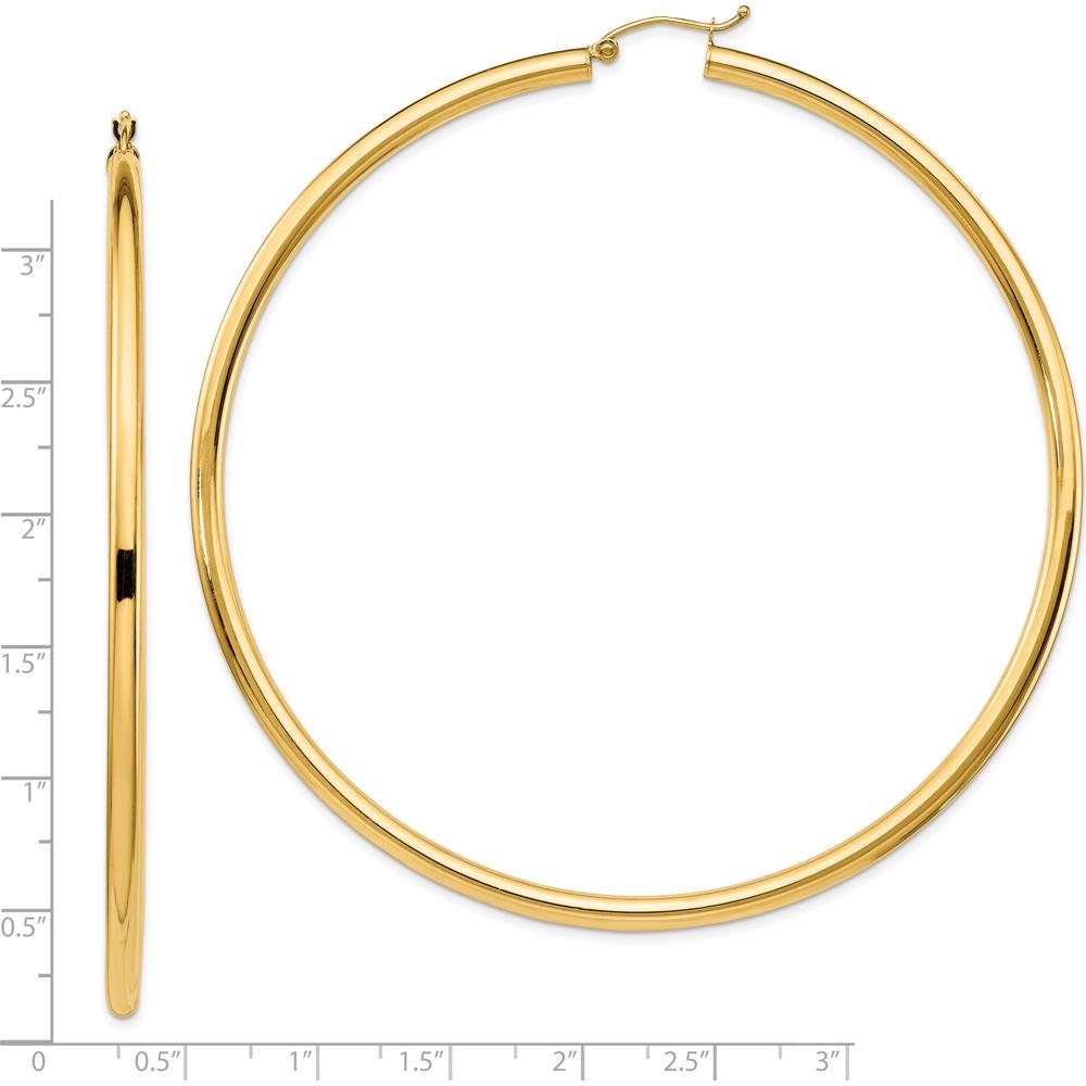 14K Yellow Gold Polished 80mm Round Tube Hoop Earrings - Luxury Women's Jewelry by 0