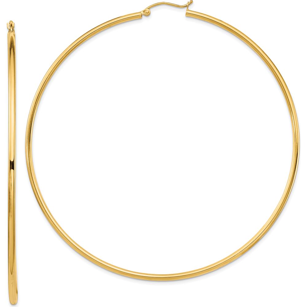 14K Yellow Gold Polished 80mm Round Tube Hoop Earrings by 0