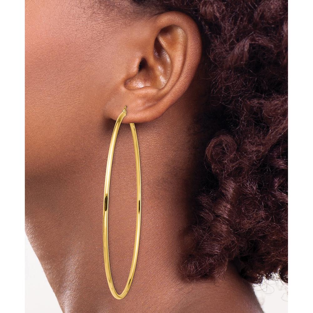 14K Yellow Gold Polished 80mm Round Tube Hoop Earrings by 0