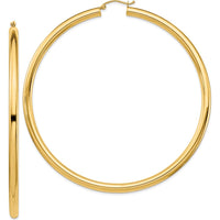 14K Yellow Gold Polished 80mm Round Tube Hoop Earrings by 0