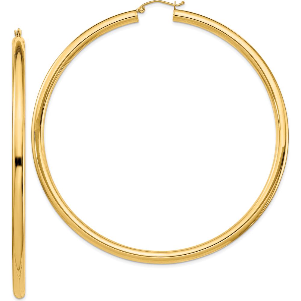 14K Yellow Gold Polished 80mm Round Tube Hoop Earrings by 0