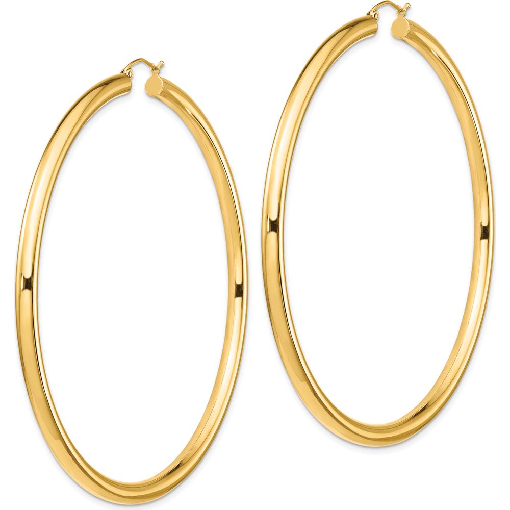 14K Yellow Gold Polished 80mm Round Tube Hoop Earrings by 0