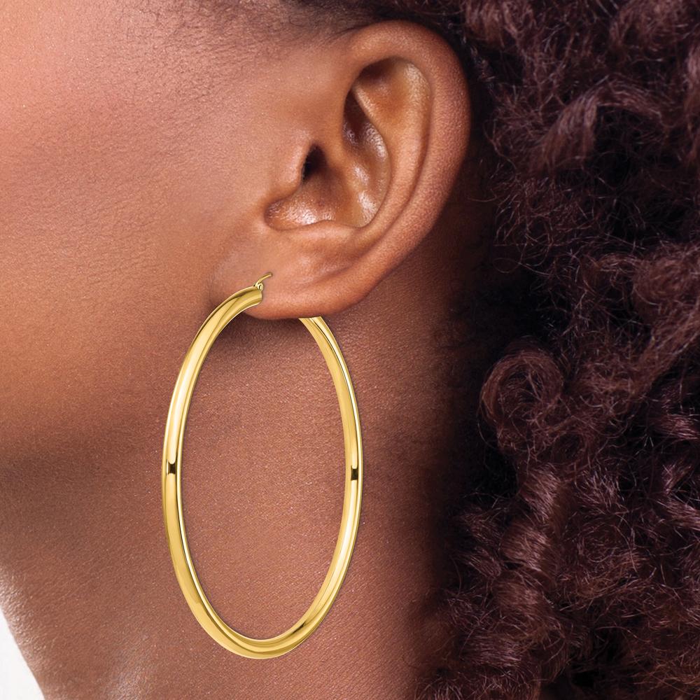 14K Yellow Gold Polished 80mm Round Tube Hoop Earrings by 0