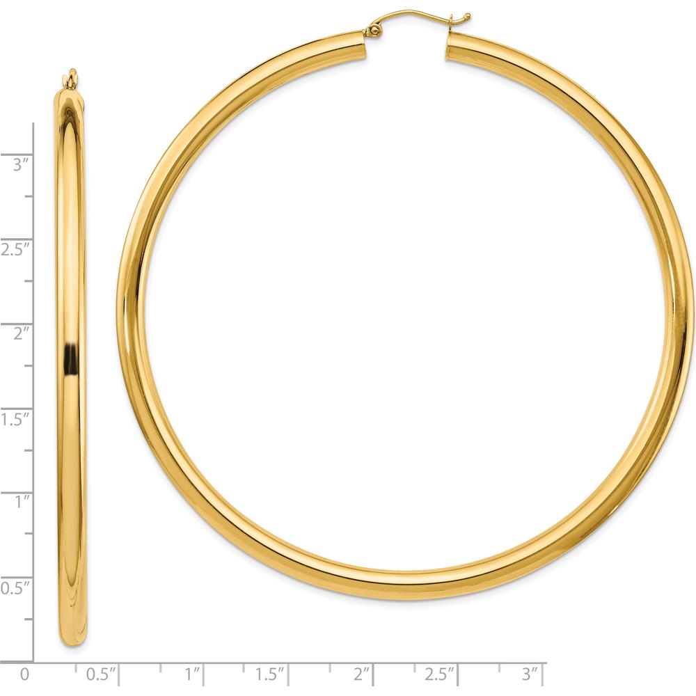 14K Yellow Gold Polished 80mm Round Tube Hoop Earrings by 0