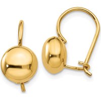 14K Yellow Gold Polished 8mm Button Drop Earrings with Kidney Wire Closure by Oro Pregiato