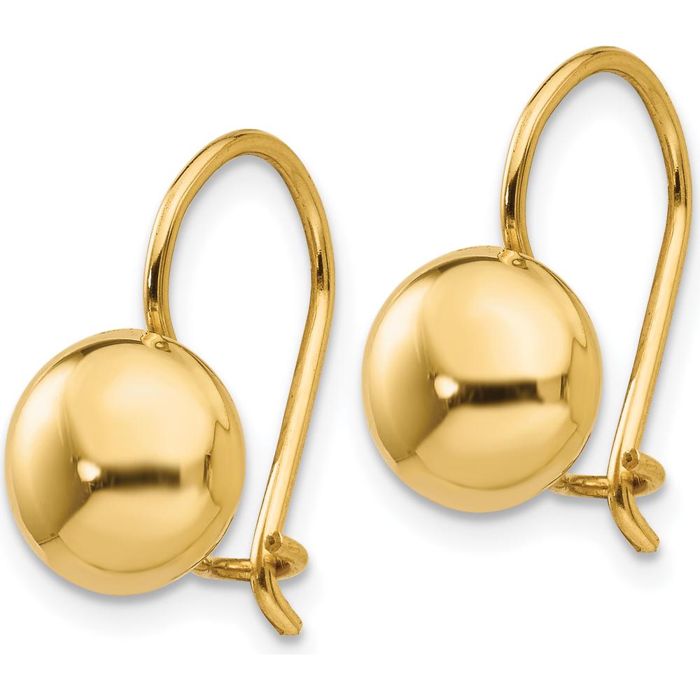 14K Yellow Gold Polished 8mm Button Drop Earrings with Kidney Wire Closure by Oro Pregiato