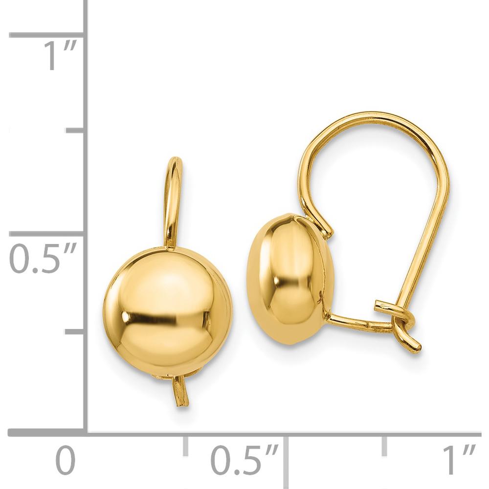 14K Yellow Gold Polished 8mm Button Drop Earrings with Kidney Wire Closure by Oro Pregiato