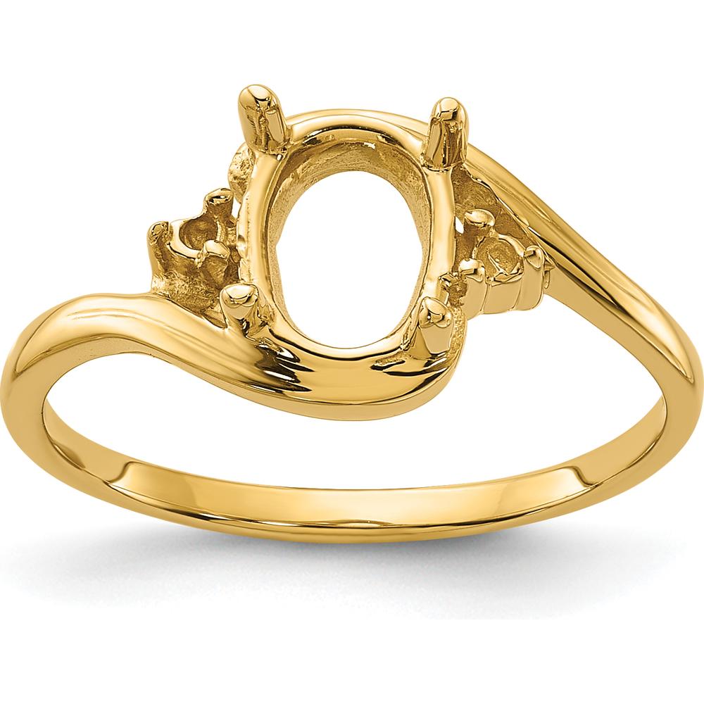 14K Yellow Gold Polished 8x6mm Oval Gemstone Ring Mounting with 0.04 Carat Diamond Accents by Monteluci Fine Jewelry