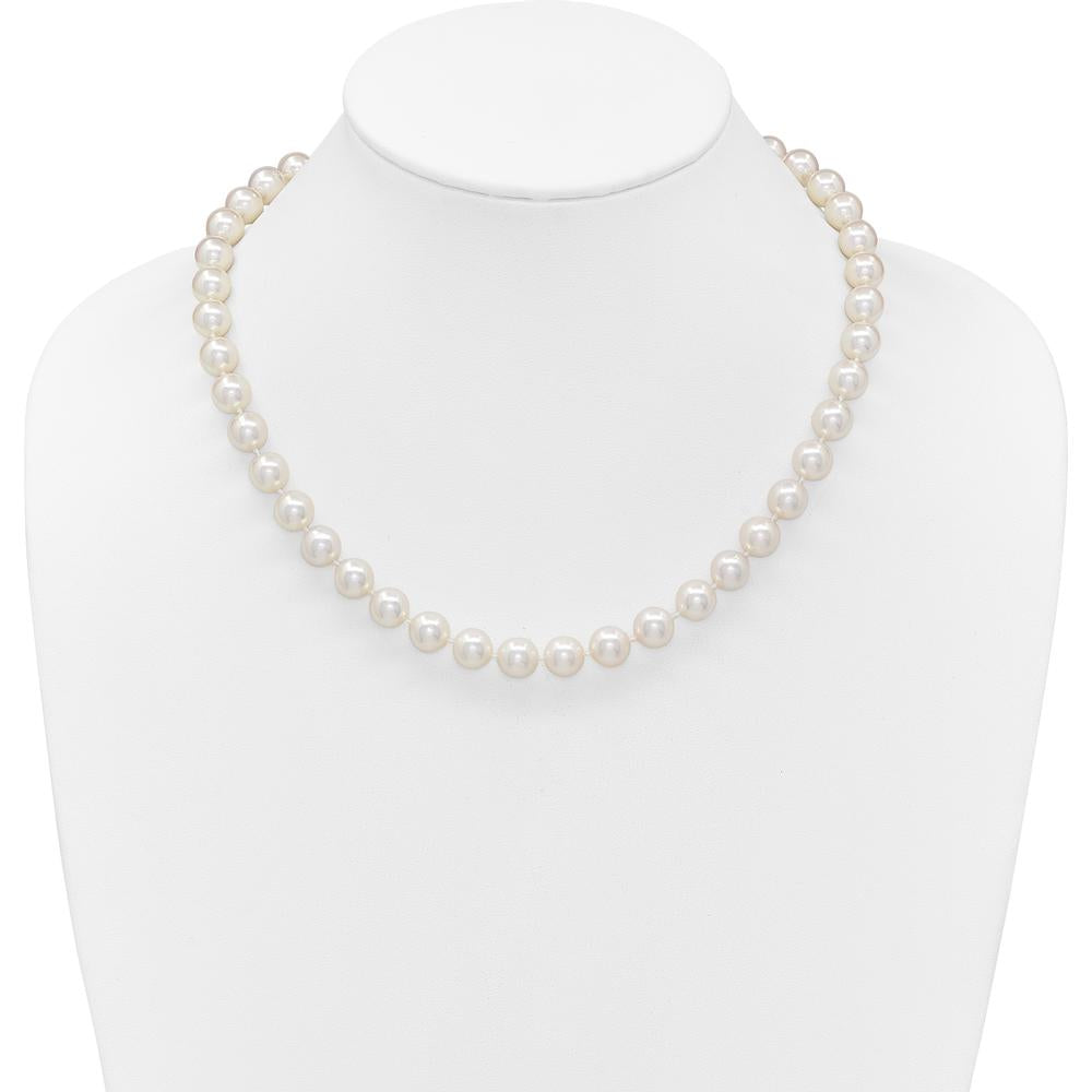 14K Yellow Gold Polished 9-10mm Round White Akoya Saltwater Cultured Pearl Necklace - 18" by Monteluci Fine Jewelry