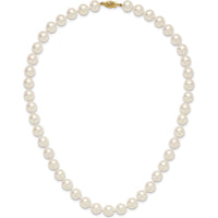 14K Yellow Gold Polished 9-10mm Round White Akoya Saltwater Cultured Pearl Necklace - 18" by Monteluci Fine Jewelry
