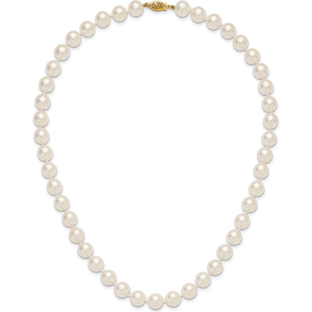 14K Yellow Gold Polished 9-10mm Round White Akoya Saltwater Cultured Pearl Necklace - 18" by Monteluci Fine Jewelry