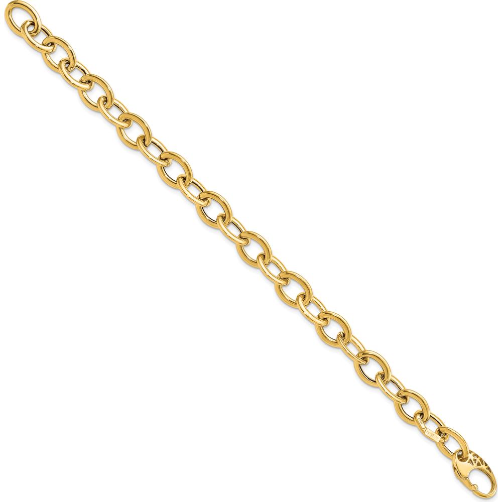 14K Yellow Gold Polished 9.3mm Fancy Oval Link Bracelet - 8.5" Length by 0
