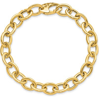 14K Yellow Gold Polished 9.3mm Fancy Oval Link Bracelet - 8.5" Length by 0