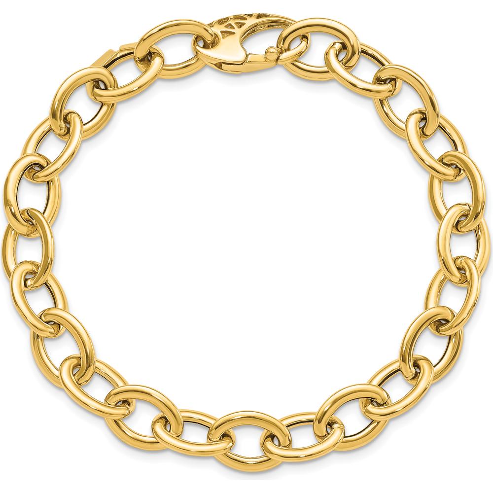 14K Yellow Gold Polished 9.3mm Fancy Oval Link Bracelet - 8.5" Length by 0
