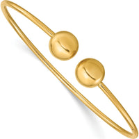 14K Yellow Gold Polished 9.5mm Ball Flexible Oval Cuff Bangle Bracelet by Oro Pregiato