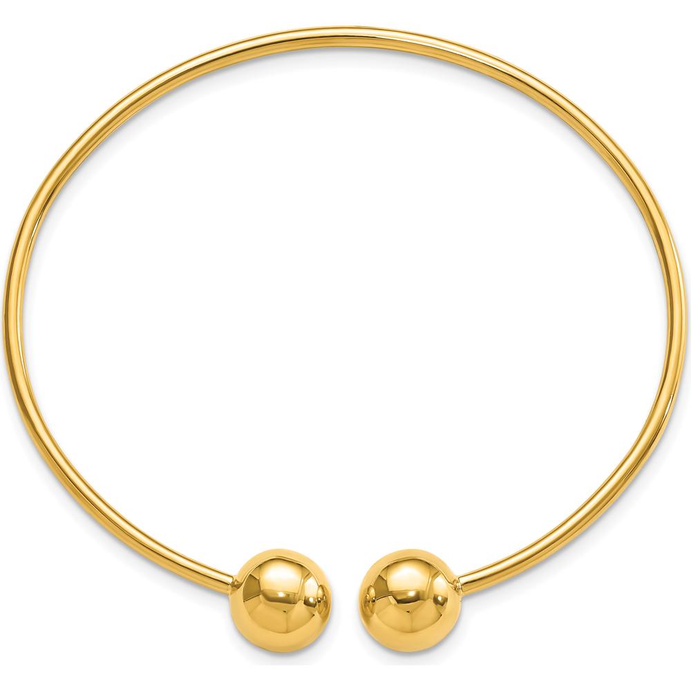 14K Yellow Gold Polished 9.5mm Ball Flexible Oval Cuff Bangle Bracelet by Oro Pregiato