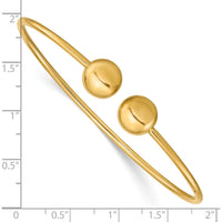 14K Yellow Gold Polished 9.5mm Ball Flexible Oval Cuff Bangle Bracelet by Oro Pregiato