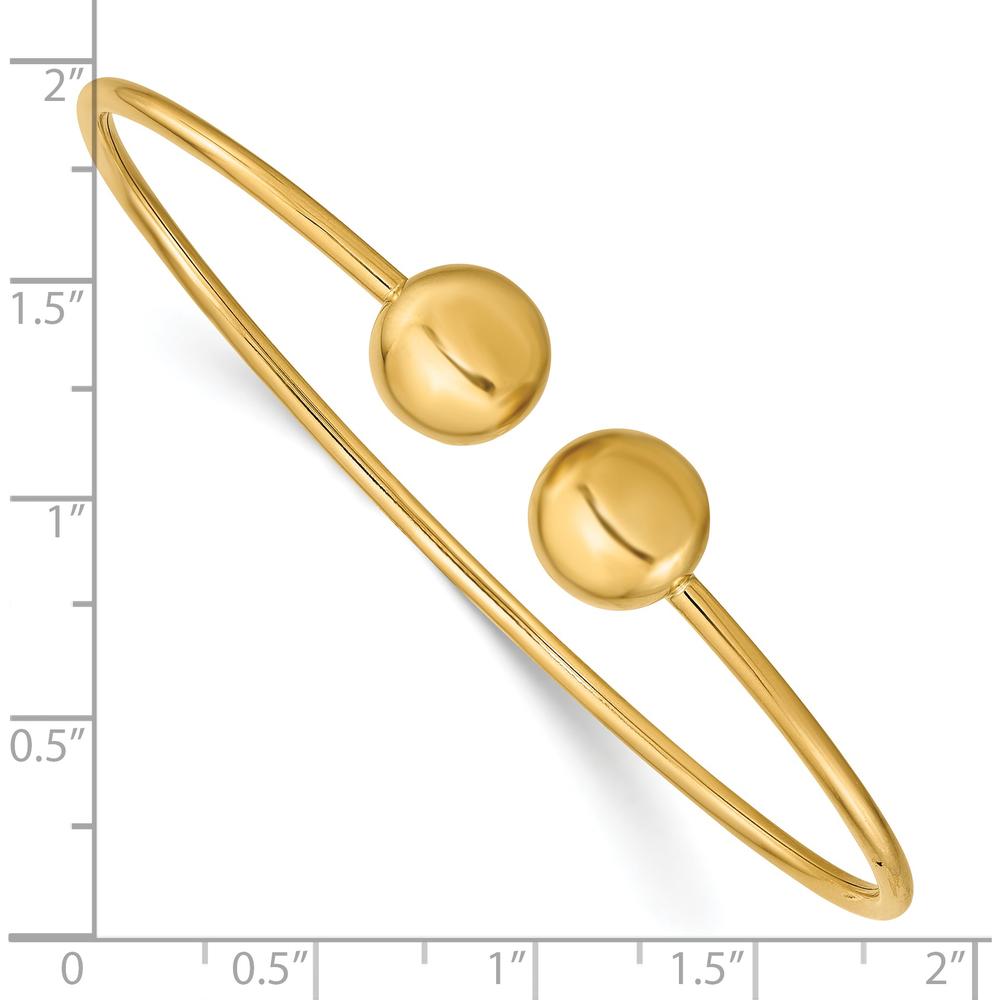 14K Yellow Gold Polished 9.5mm Ball Flexible Oval Cuff Bangle Bracelet by Oro Pregiato