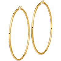14K Yellow Gold Polished 90mm Lightweight Round Tube Hoop Earrings by 0