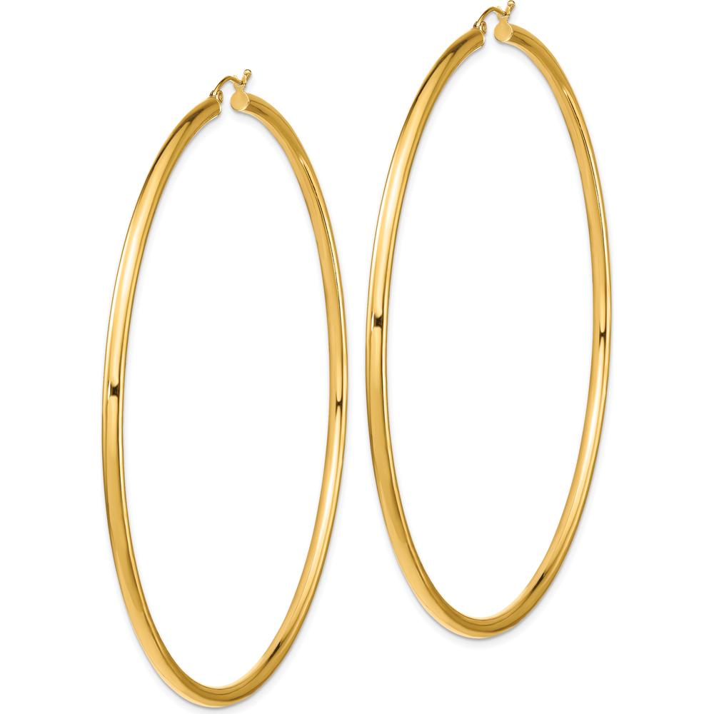 14K Yellow Gold Polished 90mm Lightweight Round Tube Hoop Earrings by 0