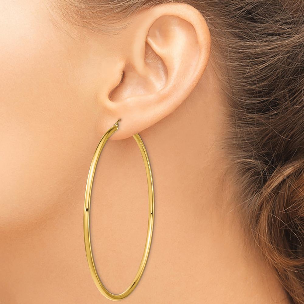 14K Yellow Gold Polished 90mm Lightweight Round Tube Hoop Earrings by 0