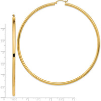14K Yellow Gold Polished 90mm Lightweight Round Tube Hoop Earrings by 0