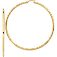 14K Yellow Gold Polished 90mm Round Tube Hoop Earrings by 0