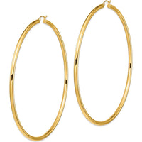14K Yellow Gold Polished 90mm Round Tube Hoop Earrings by 0
