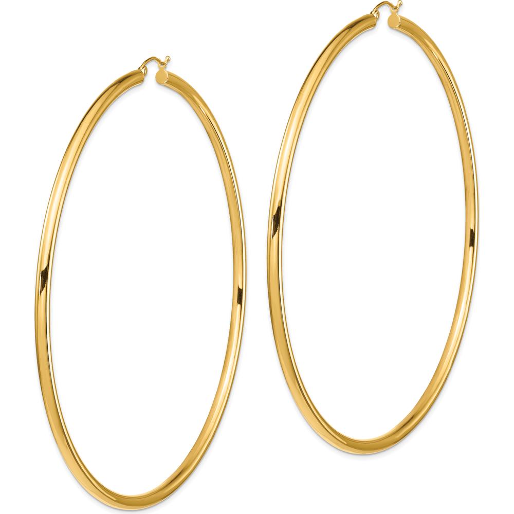14K Yellow Gold Polished 90mm Round Tube Hoop Earrings by 0