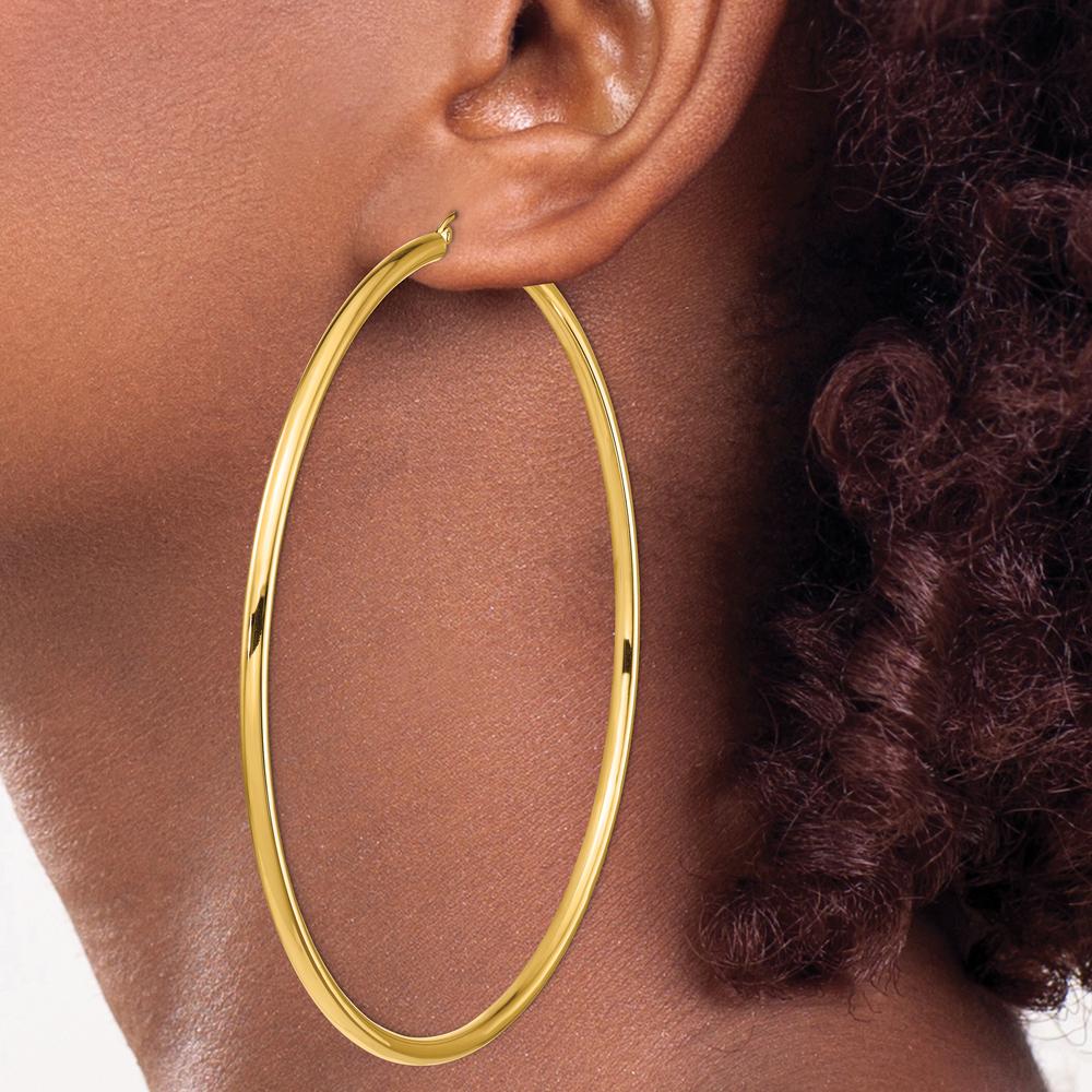 14K Yellow Gold Polished 90mm Round Tube Hoop Earrings by 0