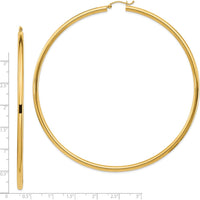 14K Yellow Gold Polished 90mm Round Tube Hoop Earrings by 0