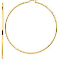 14K Yellow Gold Polished 90mm Tube Hoop Earrings - Elegant Modern Style by 0