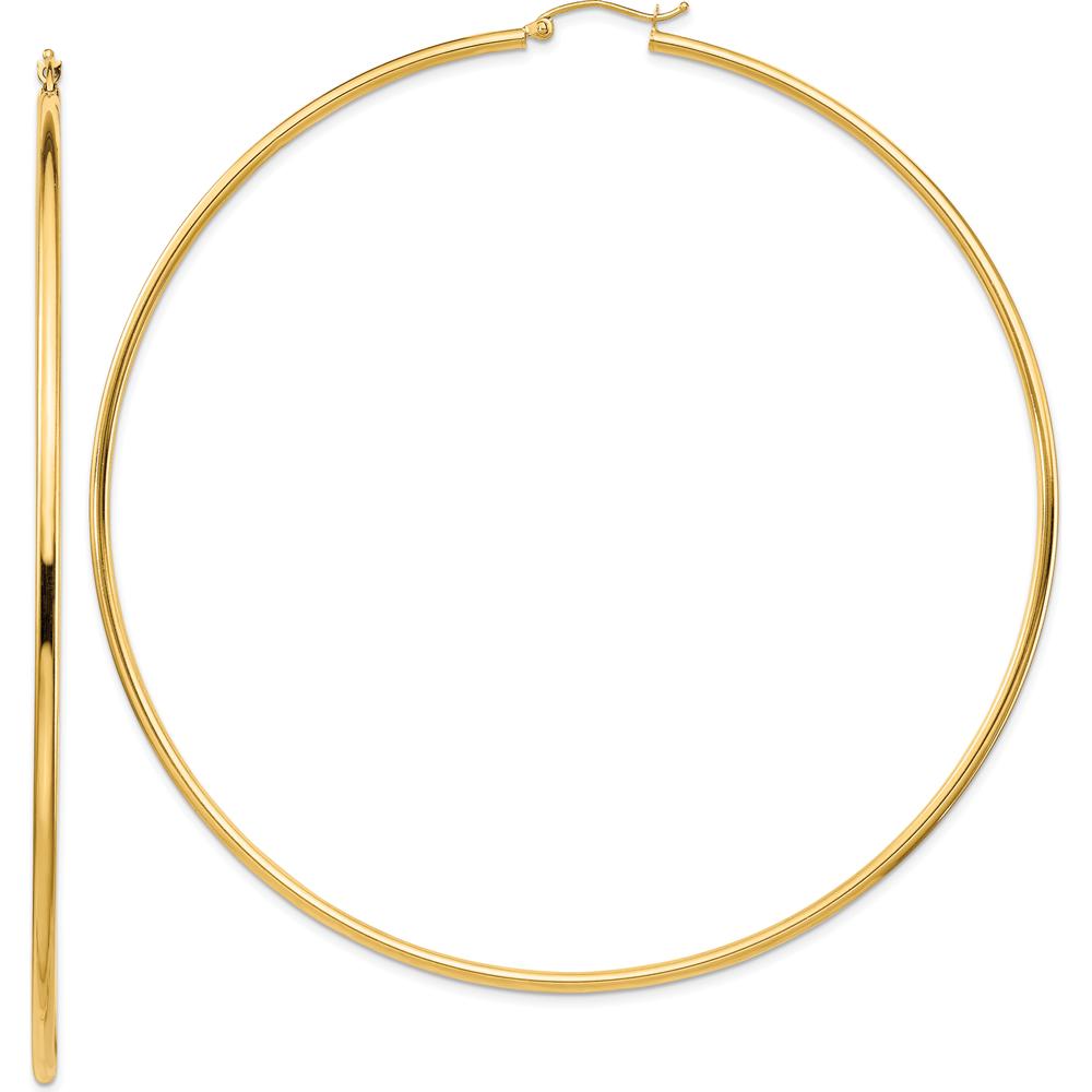 14K Yellow Gold Polished 90mm Tube Hoop Earrings - Elegant Modern Style by 0
