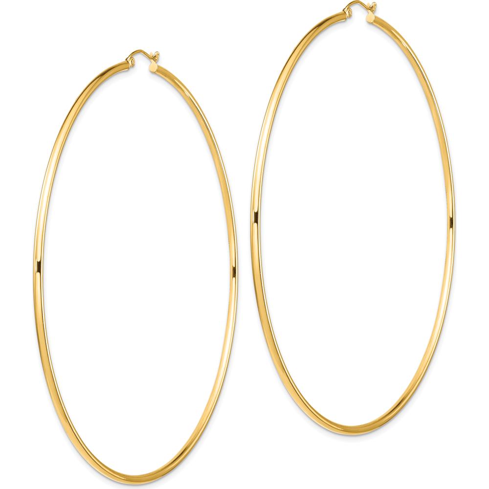 14K Yellow Gold Polished 90mm Tube Hoop Earrings - Elegant Modern Style by 0
