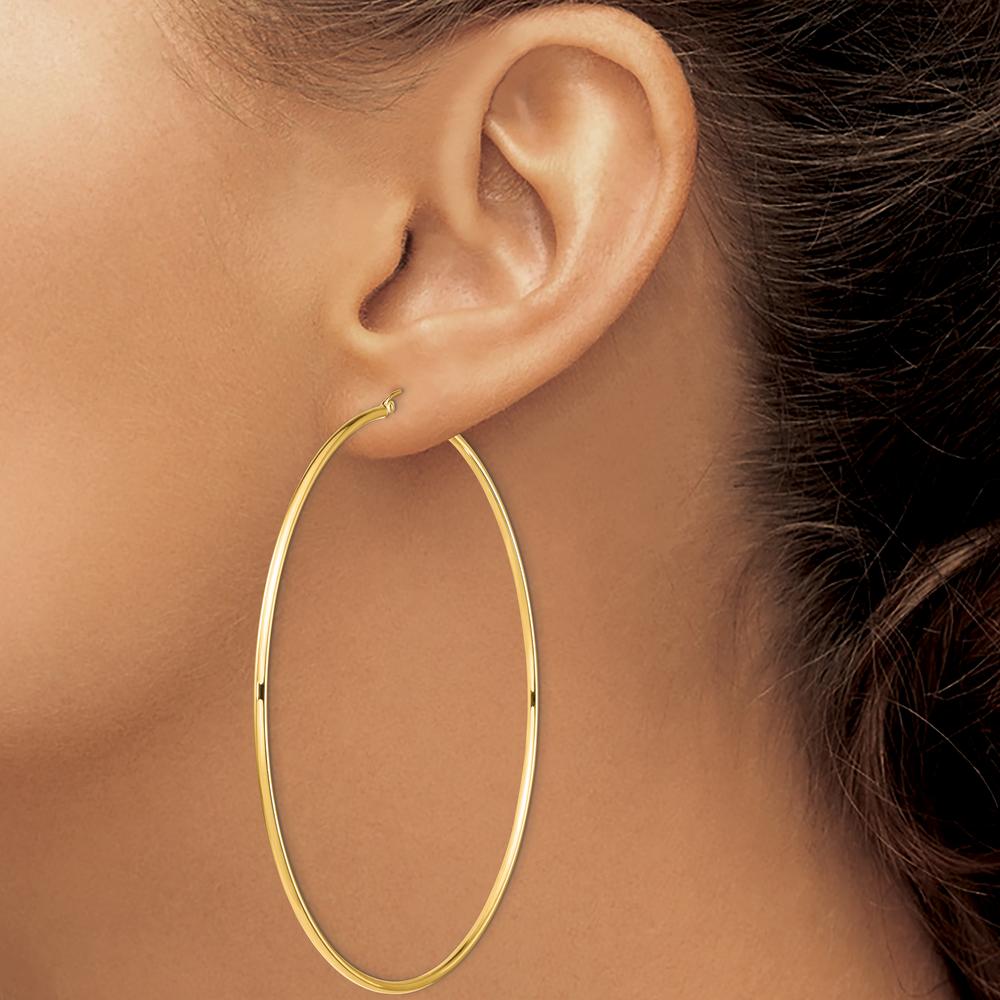 14K Yellow Gold Polished 90mm Tube Hoop Earrings - Elegant Modern Style by 0