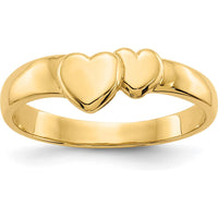 14K Yellow Gold Polished Adjoining Hearts Ring - Solid Casted Design by Oro Pregiato